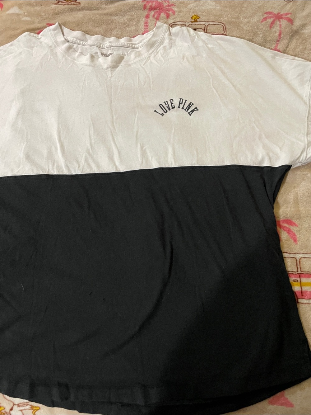 PINK Victoria's Secret Two-Tone White and Black Short Sleeve Tee
